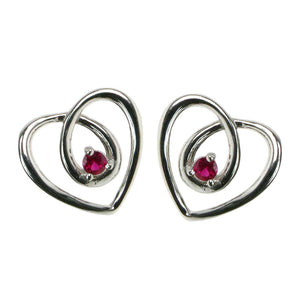 925 Silver & Ruby Heart Stud Earrings