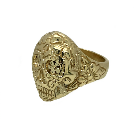 SALE New 9ct Solid Gold Patterned Skull Ring 33 grams