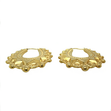 Load image into Gallery viewer, New 9ct Yellow Gold Large Fancy Creole Earrings with the weight 6.10 grams. Each earring is 4cm by 4.5cm
