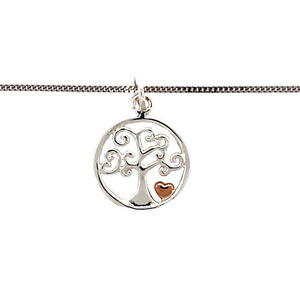 New 925 Silver Tree of Life Pendant with a little rose coloured heart on an 18" curb chain with the weight 2.70 grams. The pendant is 2.2cm long including the bail