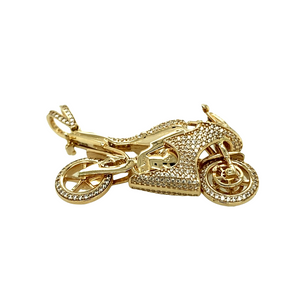 New 9ct Gold & Cubic Zirconia Set Motorbike Pendant 22 grams