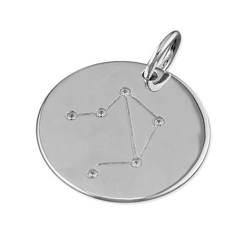 New 925 Silver & Cubic Zirconia Libra Constellation Pendant with the weight 3 grams and the diameter 19mm. The pendant has the constellation on one side and is plain on the other
