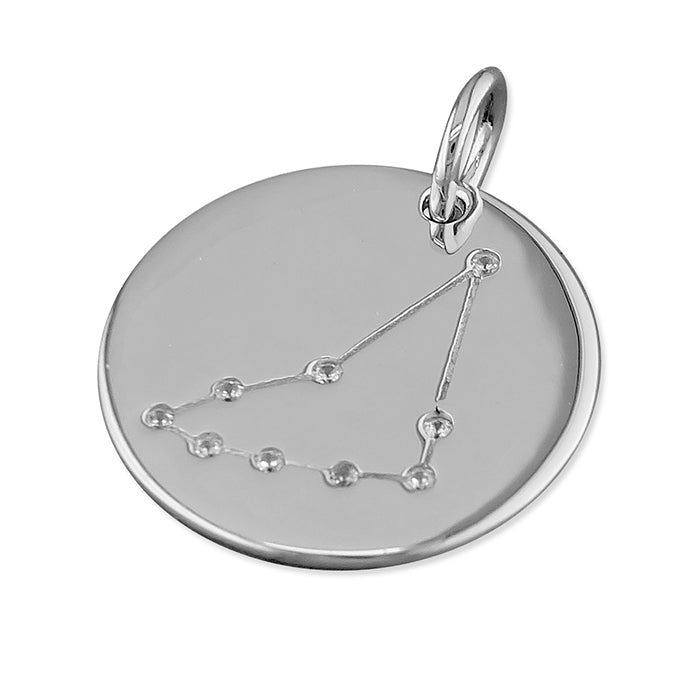 New 925 Silver & Cubic Zirconia Capricorn Constellation Pendant with the weight 3.30 grams and the diameter 19mm. The pendant has the constellation on one side and is plain on the other