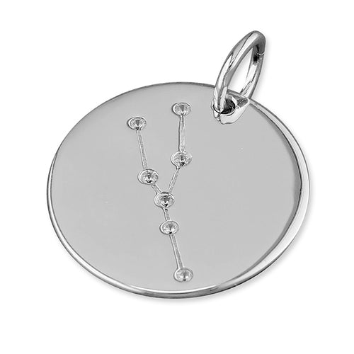 New 925 Silver & Cubic Zirconia Taurus Constellation Pendant with the weight 3.10 grams and the diameter 19mm. The pendant has the constellation on one side and is plain on the other