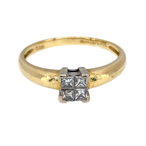 18ct Gold & Diamond Princess Cut Illusion Set Solitaire Ring