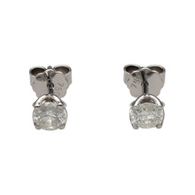 Load image into Gallery viewer, New 18ct White Gold &amp; Diamond Set Stud Earrings with the weight 2 grams. Each earrings has an approximately 46pt - 56pt Diamond. The Diamonds are approximately colour G - H and clarity grade Si3 - i1
