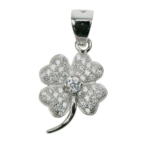 925 Silver Four Leaf Clover Crystal Pendant