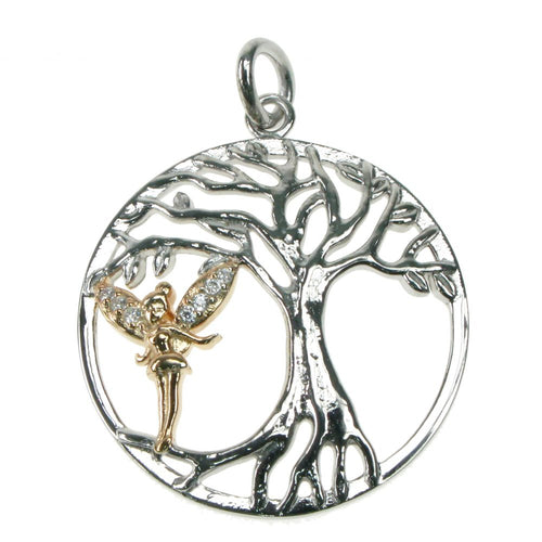 925 Silver & Cubic Zirconia Rose Fairy & Tree of Life Pendant