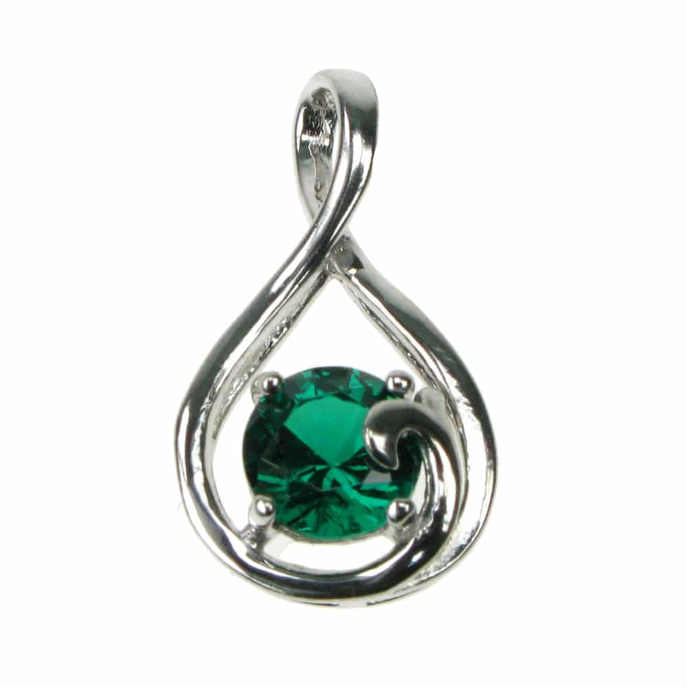 925 Silver Emerald & Cubic Zirconia Twist Pendant