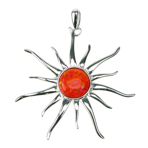 925 Silver & Fire Opal Sun Pendant