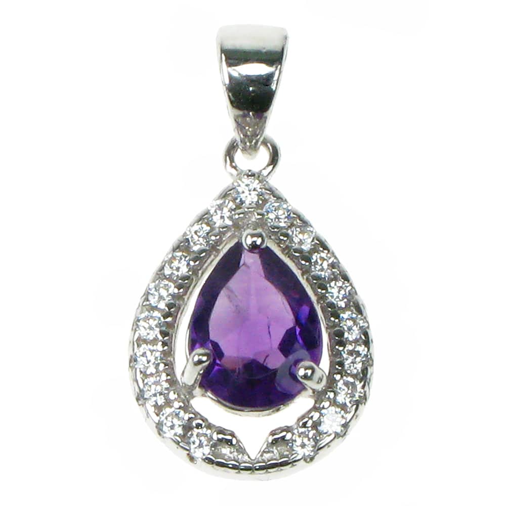 925 Silver & Pear Amethyst Drop Pendant