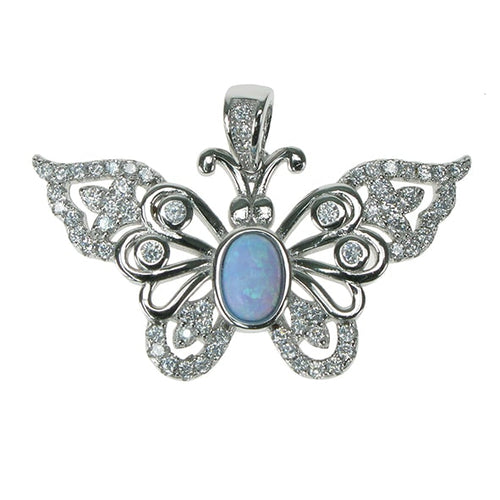 925 Silver & Blue Opal Stone Butterfly Pendant