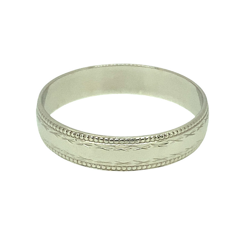 New 9ct White Gold 4mm Millgrain Band Ring