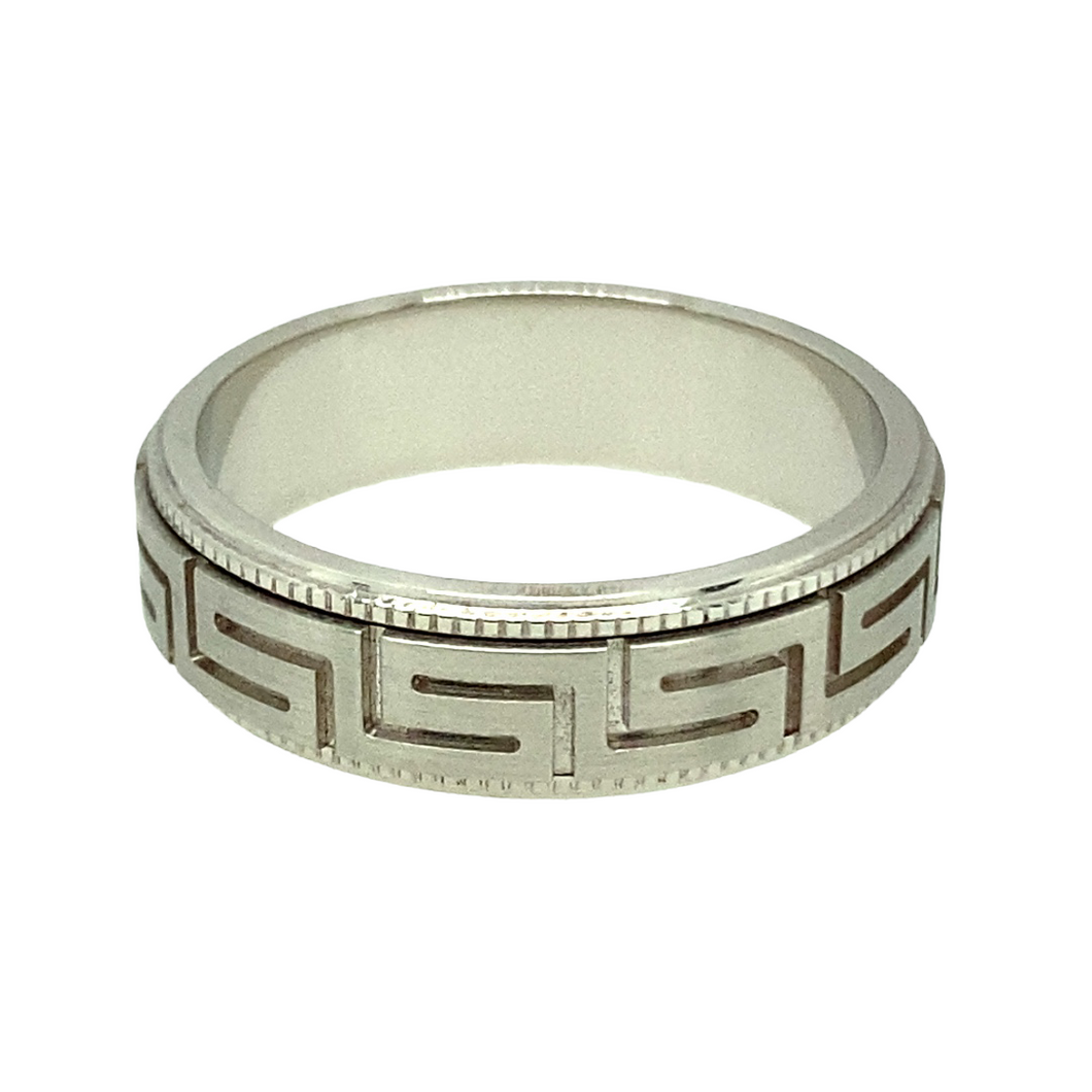 New 9ct White Gold 6mm Greek Key Patterned Band Ring