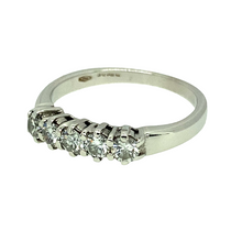 Load image into Gallery viewer, Preowned 18ct White Gold &amp; Diamond Five Stone Ring in size J with the weight 2.60 grams. There is approximately 25pt of Diamonds in total so approximately each Diamond is 5pt. The Diamonds are approximately clarity Si2 and colour M - O
