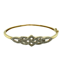 Load image into Gallery viewer, 9ct Gold &amp; Diamond Set Celtic Design Hinged Bangle
