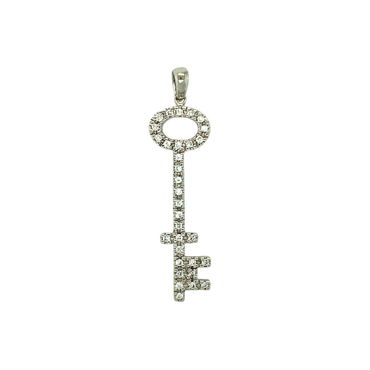 9ct White Gold & Cubic Zirconia Set Key Pendant