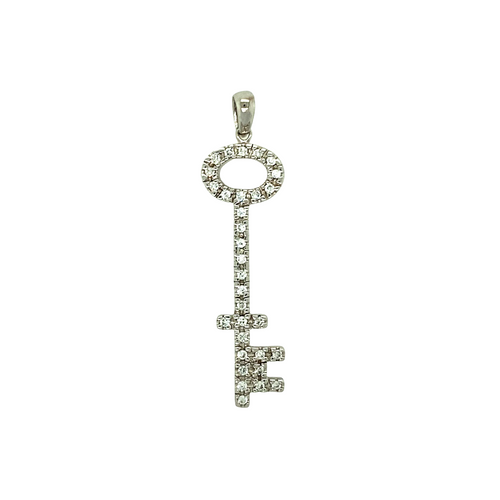 9ct White Gold & Cubic Zirconia Set Key Pendant