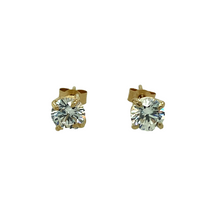 Load image into Gallery viewer, New 9ct Gold &amp; 5mm Cubic Zirconia Round Cast Stud Earrings with the weight 0.80 grams. The backs are 10mm long
