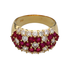 Load image into Gallery viewer, 18ct Gold Diamond &amp; Ruby Set Flower Patterned Wide Band Ring
