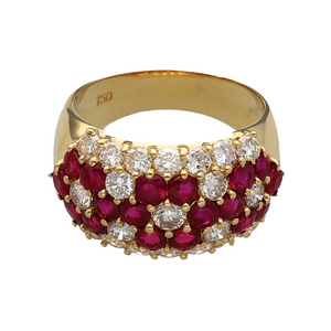 18ct Gold Diamond & Ruby Set Flower Patterned Wide Band Ring