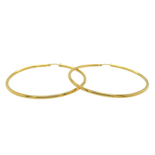 Load image into Gallery viewer, New 9ct Yellow Gold Plain Hoop Creole Earrings with the weight 4 grams and diameter 53mm going from the outside of the earring

