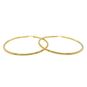 New 9ct Yellow Gold Plain Hoop Creole Earrings with the weight 4 grams and diameter 53mm going from the outside of the earring