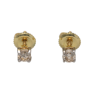 New 9ct Gold & Diamond Single Stone 50pt Stud Earrings made up of yellow Gold with white Gold claws. Each earring contains a 25pt Diamond making the earrings have a total of 25pt. The earrings have a screwback for maximum safety. The earrings are the weight 0.70 grams and the backs are 10mm long