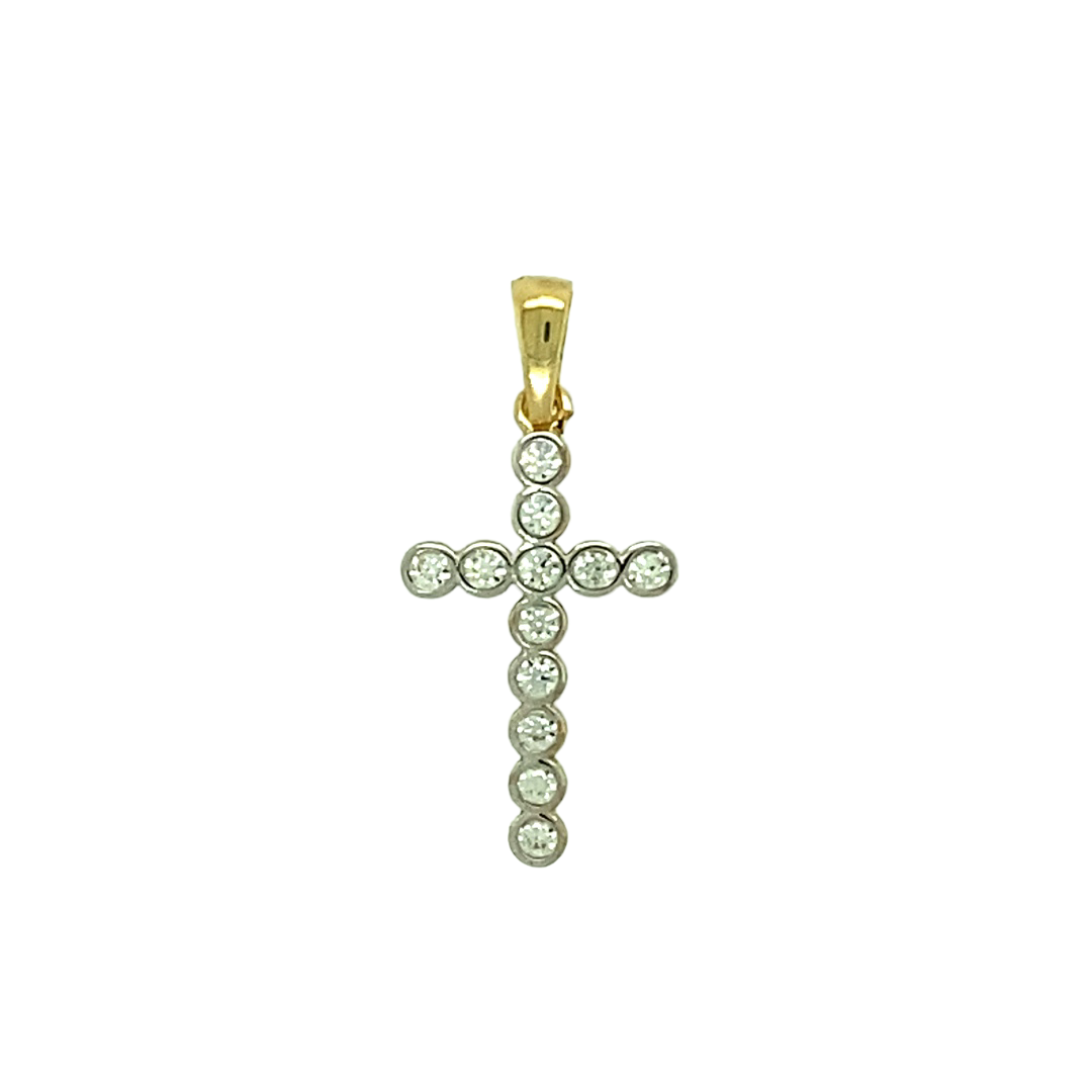 New 9ct Gold & Cubic Zirconia Set Cross Pendant