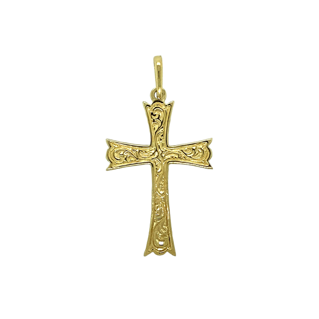 New 9ct Gold Patterned Cross Pendant