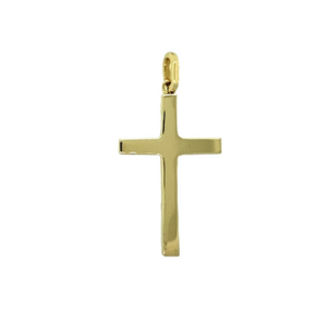New 9ct Yellow Gold Plain Cross Pendant with the weight 2.40 grams. The pendant is 3.5cm long including the bail by 2.8cm