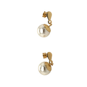 New 9ct Yellow Gold & 9mm Pearl Drop Earrings with the weight 1 gram
