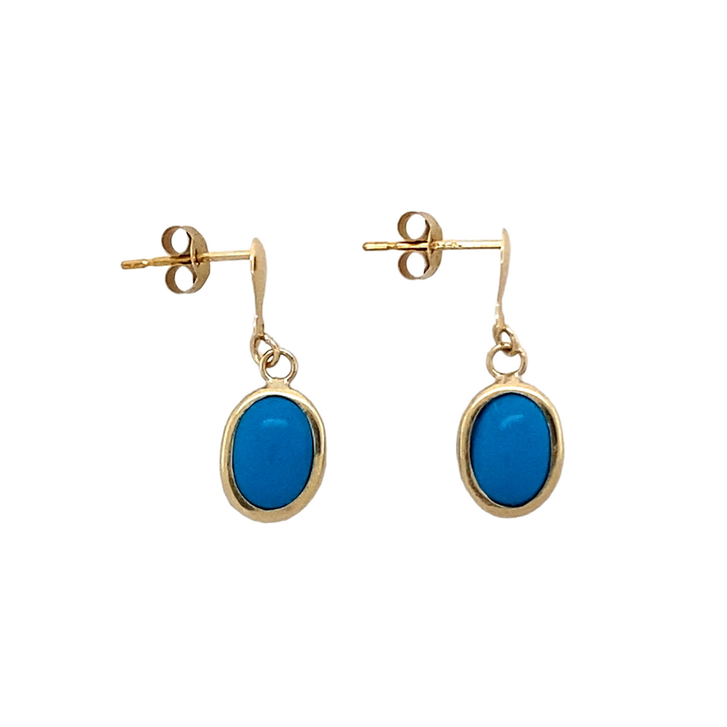 New 9ct Gold & Oval Turquoise Drop Earrings