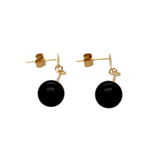 Load image into Gallery viewer, New 9ct Yellow Gold &amp; Onyx Twist Drop Earrings with the weight 1 gram. The onyx stone is 7mm diameter
