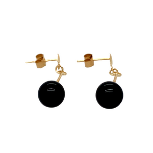 New 9ct Yellow Gold & Onyx Twist Drop Earrings with the weight 1 gram. The onyx stone is 7mm diameter