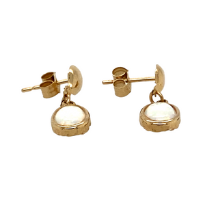 New 9ct Yellow Gold & Opalique Drop Earrings with the weight 0.60 grams. The opalique stone is 6mm by 5mm