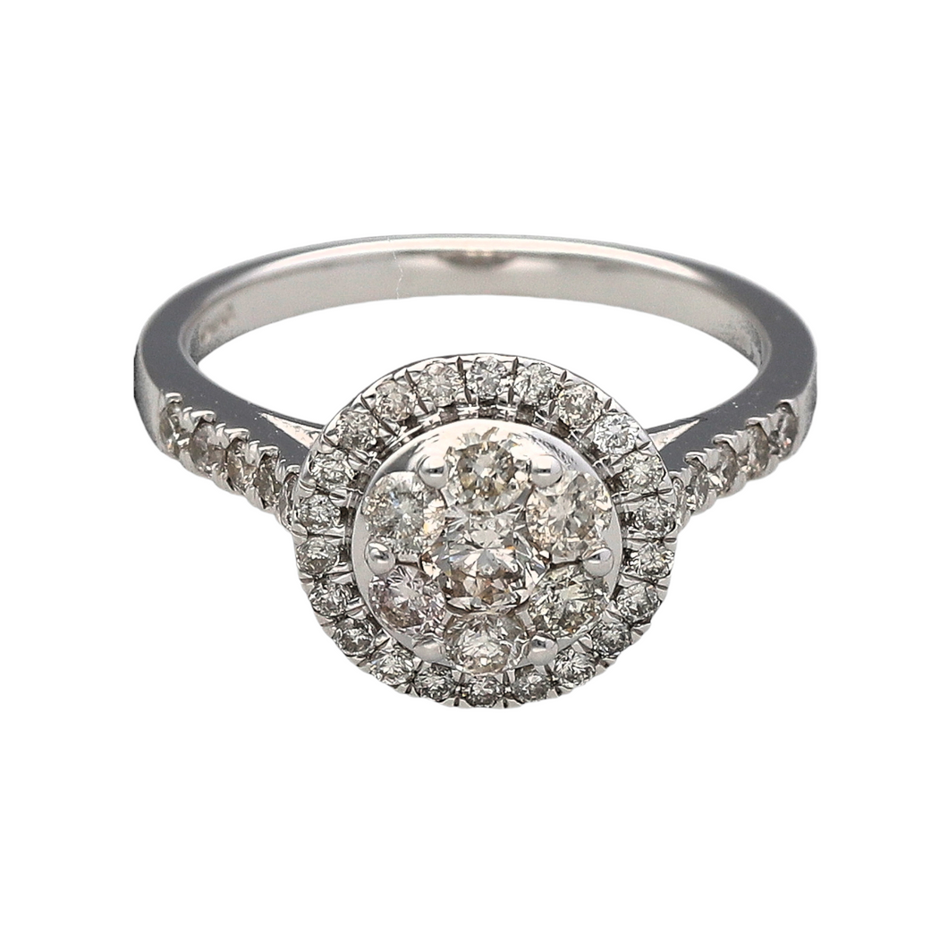 New 9ct White Gold & Diamond Round Halo Ring