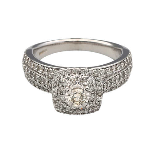 New 9ct White Gold & Diamond Square Halo Ring