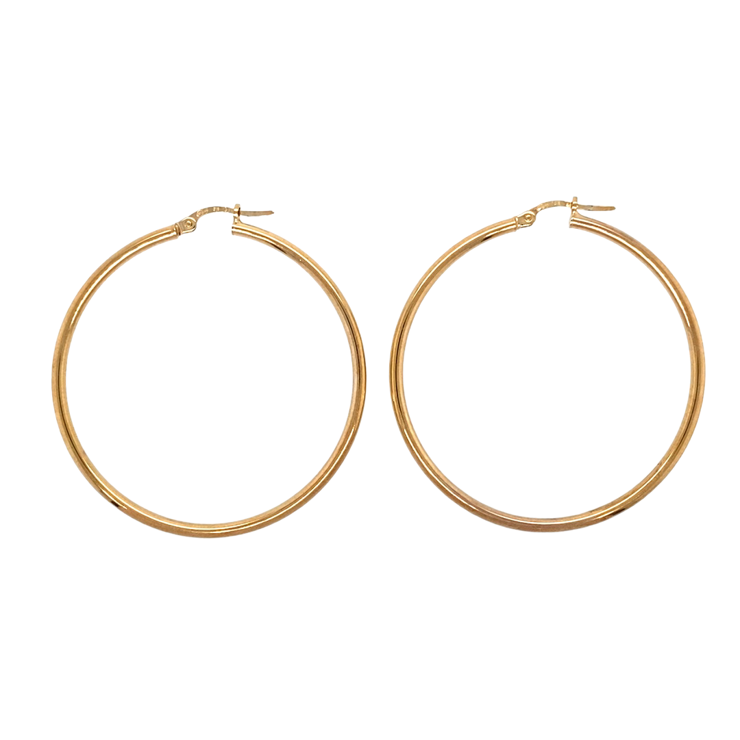 New 9ct Gold 44mm Plain Hoop Creole Earrings