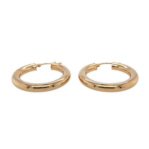 New 9ct Yellow Gold Plain Hoop Creole Earrings with the weight 2.50 grams and diameter 28mm going from the outside of the earring