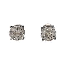 Load image into Gallery viewer, New 9ct White Gold &amp; Multi Set Diamond 1ct Stud Screwback Earrings. Each earring contains 50pt of Diamonds making the earrings have a total of 1ct. The earrings have a screwback for maximum safety. The earrings are the weight 2.25 grams and the backs are 10mm long
