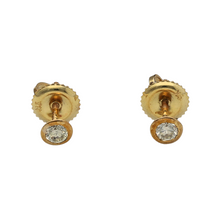 Load image into Gallery viewer, New 9ct Yellow Gold &amp; Rubover Set Diamond 20pt Stud Earrings. Each earring contains a 10pt Diamond making the earrings have a total of 20pt. The earrings have a screwback for maximum safety. The earrings are the weight 0.50 grams and the backs are 10mm long
