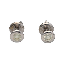 Load image into Gallery viewer, New 9ct White Gold &amp; Rubover Set Diamond 40pt Stud Earrings. Each earring contains a 20pt Diamond making the earrings have a total of 40pt. The earrings have a screwback for maximum safety. The earrings are the weight 0.90 grams and the backs are 10mm long
