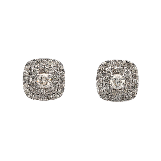 New 9ct White Gold & Multi Set Halo Style Diamond 1ct Stud Screwback Earrings. Each earring contains 50pt of Diamonds making the earrings have a total of 1ct. The earrings have a screwback for maximum safety. The earrings are the weight 2.80 grams and the backs are 10mm long