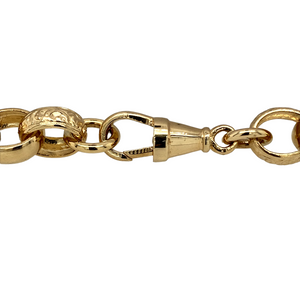 New 9ct Solid Yellow Gold 9" Engraved Belcher Bracelet with the weight 26.60 grams and link width 10mm