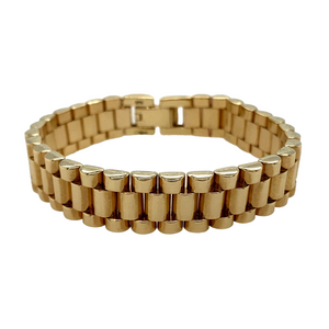 New 9ct Yellow Gold 7" Watch Style Bracelet with the weight 29.30 grams and width 12mm