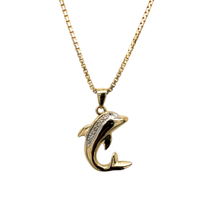 9ct Gold & Diamond Set Dolphin 18" Necklace