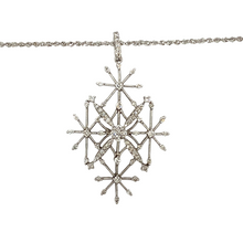Load image into Gallery viewer, Preowned 14ct White Gold &amp; Diamond Set Snowflake Pendant on an 18&quot; chain with the weight 8.70 grams. The pendant is 5cm long including the bail by 3cm and the necklace is originally from Gabriel &amp;co
