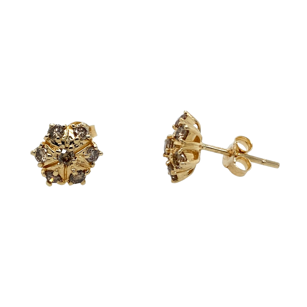 9ct Gold Champagne Diamond Cluster Stud Earrings