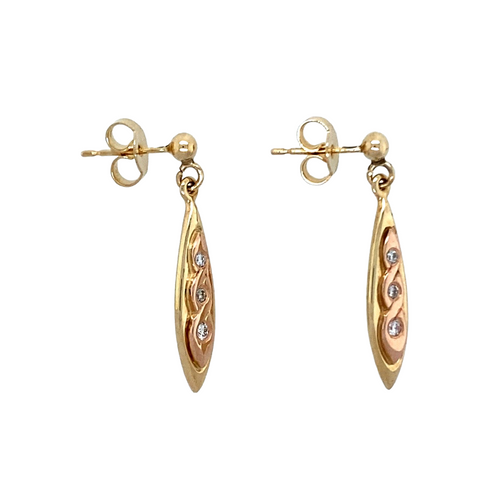 9ct Welsh Gold & Diamond Set Drop Earrings